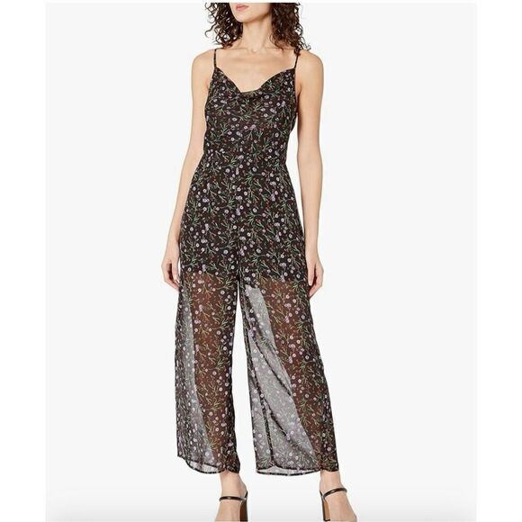 JOA womens Cowl Neck Floral Sheer Jumpsuit NWT - Picture 1 of 9